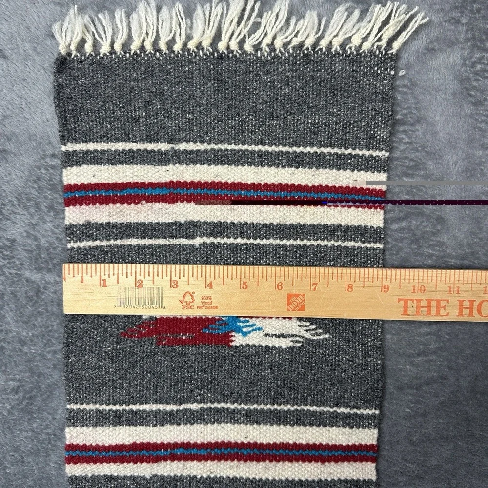 Vintage Southwest Native‎ American Woven Tapestry 18.5x9 Inch Multicolor Fringe
